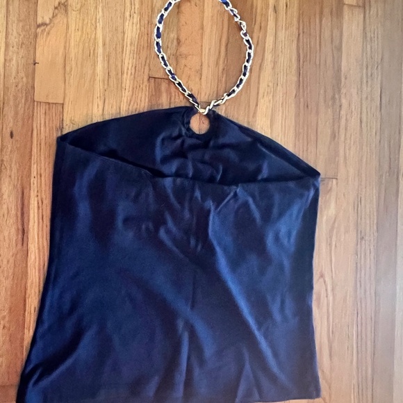 Jones New York Signature Womens Halter Top L Stretchy Keyhole Front w/gold chain - Picture 2 of 6